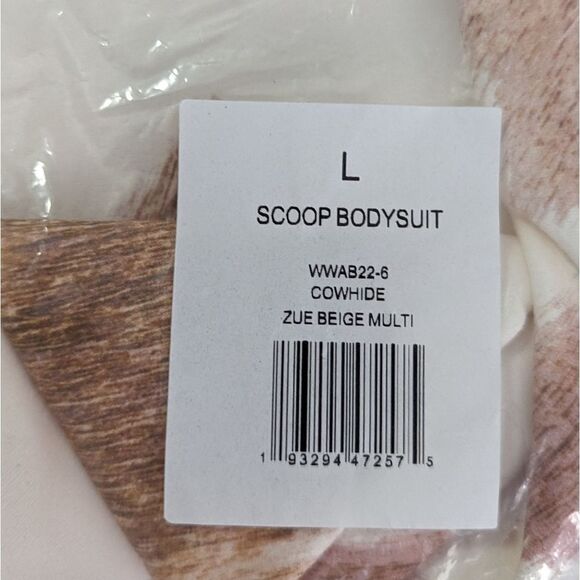 Cowhide Scoop Bodysuit | Detachable Chain Belt Beige Multi Cow Hide Print L NWT - Picture 9 of 11